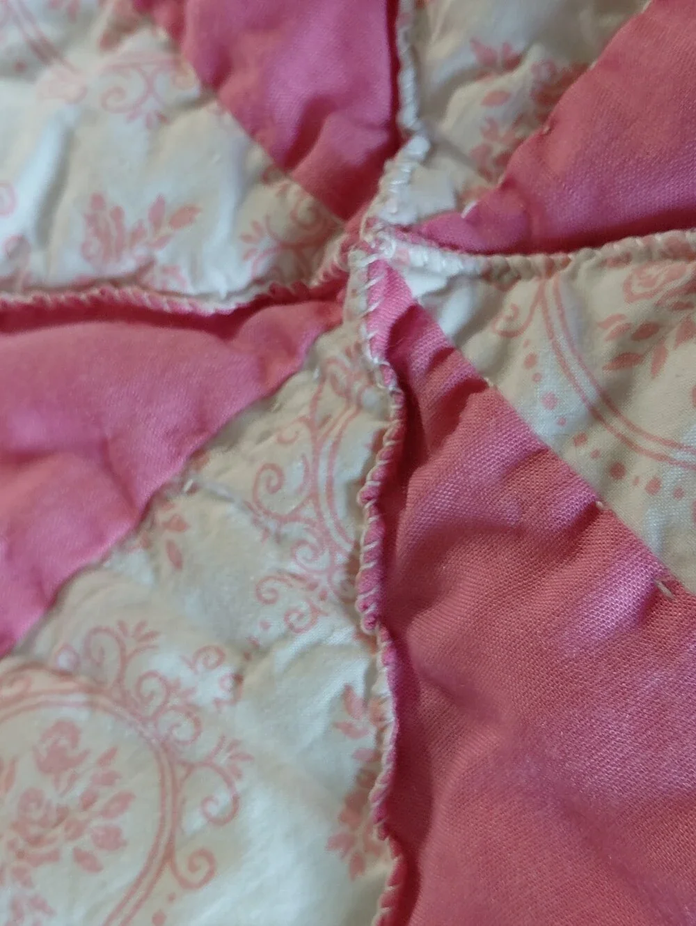 Pink Patchwork Lap Quilt -Appears Hand Stitched